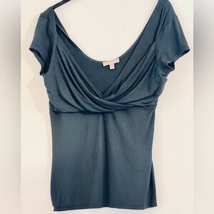 Kenar Noir Black Draped Short Sleeve Top Size M